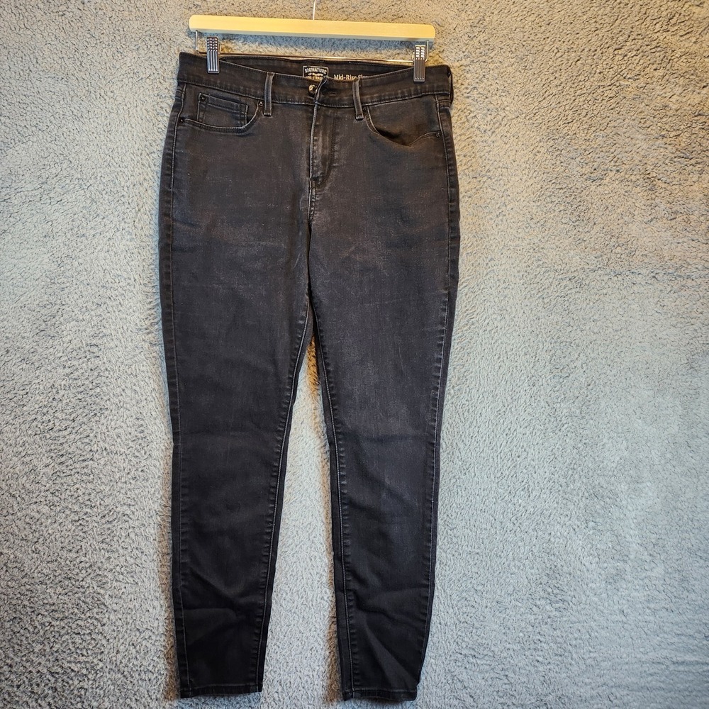 Levi's Signature Jeans Womens 12 Black Denim Cotton Stretch Mid Rise Skinny Leg‎